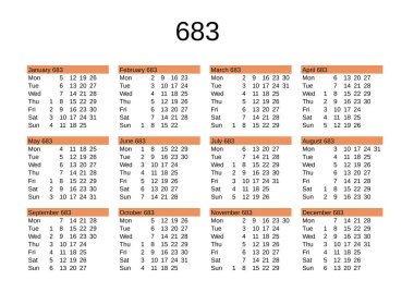 İngilizce 683 yılının takvimi
