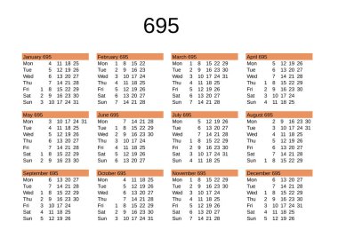 İngilizce 695 yılı takvimi