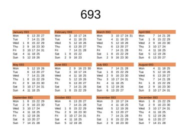 İngilizce 693 yılının takvimi