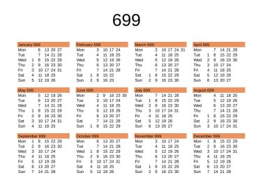 İngilizce 699 yılının takvimi