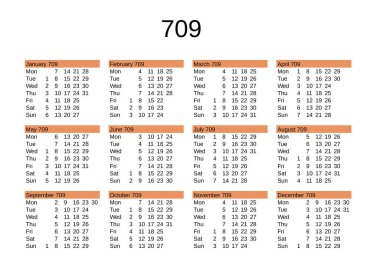 İngilizce 709 yılının takvimi
