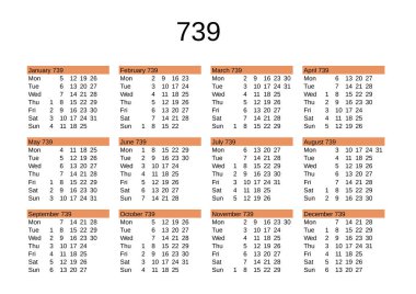 İngilizce 739 yılının takvimi
