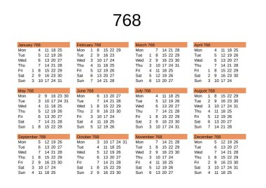 İngilizce 768 yılının takvimi