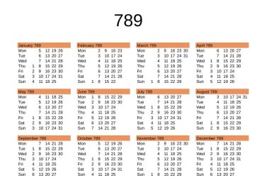 İngilizce 789 yılının takvimi