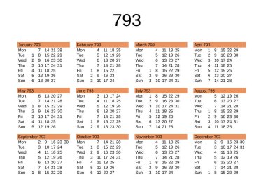 İngilizce 793 yılının takvimi