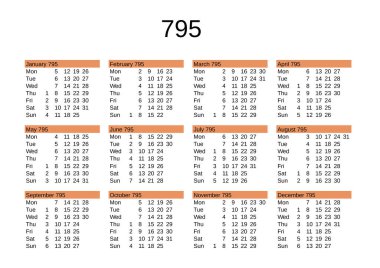 İngilizce 795 yılının takvimi