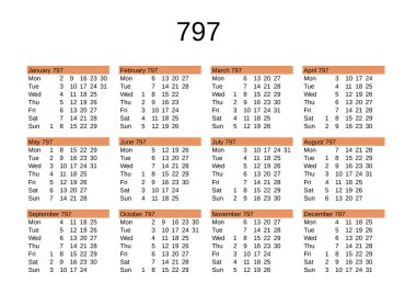 İngilizce 797 yılının takvimi