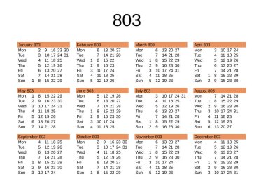 İngilizce 803 yılının takvimi