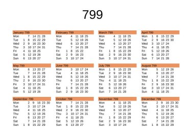 İngilizce 799 yılının takvimi