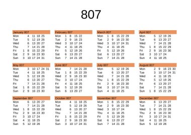 İngilizce 807 yılının takvimi