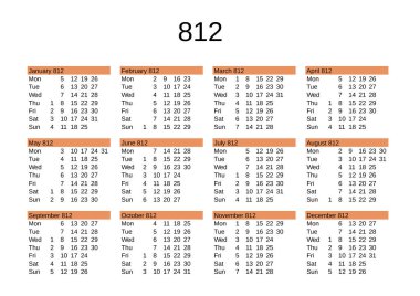 İngilizce 812 yılının takvimi
