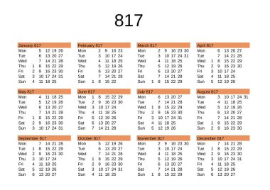 İngilizce 817 yılının takvimi