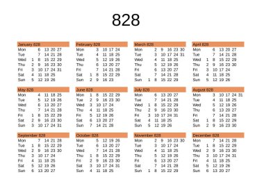 İngilizce 828 yılının takvimi
