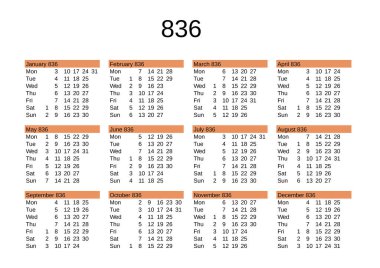 İngilizce 836 yılının takvimi