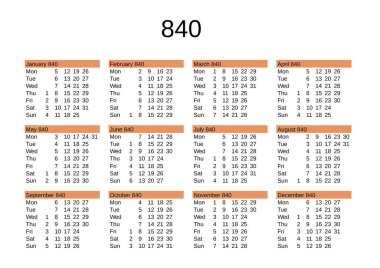 İngilizce 840 yılının takvimi