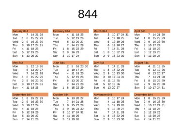 İngilizce 844 yılının takvimi