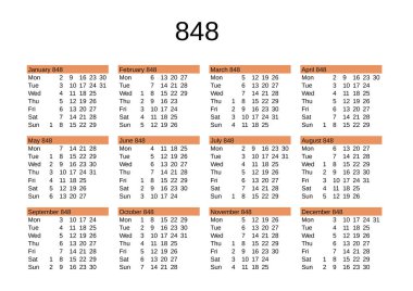İngilizce 848 yılının takvimi