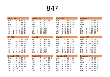 İngilizce 847 yılının takvimi