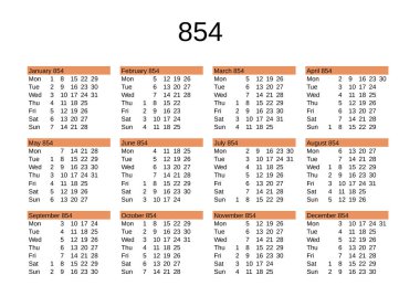 İngilizce 854 yılının takvimi