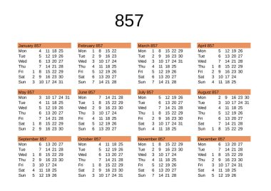 İngilizce 857 yılının takvimi