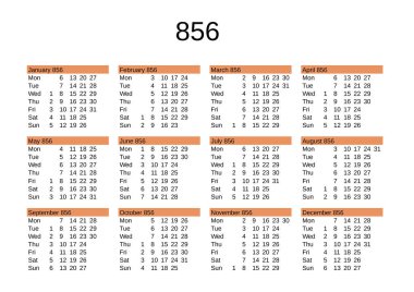 İngilizce 856 yılının takvimi