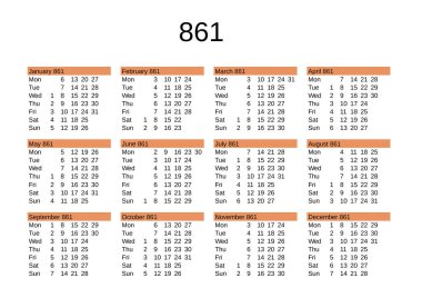 İngilizce 861 yılının takvimi