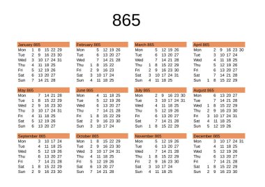 İngilizce 865 yılının takvimi