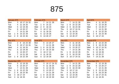 İngilizce 875 yılının takvimi