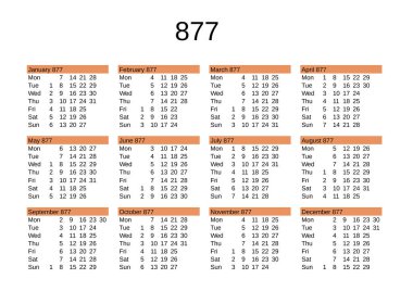 İngilizce 877 yılının takvimi