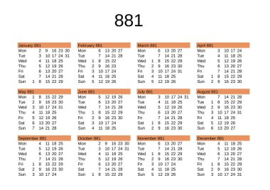 İngilizce 881 yılının takvimi