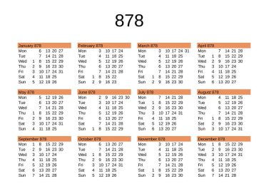 İngilizce 878 yılının takvimi