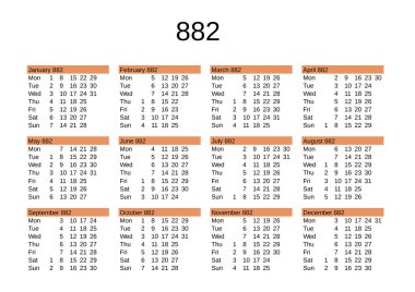 İngilizce 882 yılının takvimi