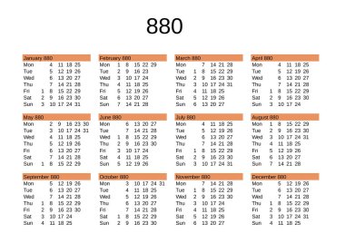 İngilizce 880 yılının takvimi