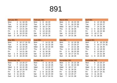 İngilizce 891 yılının takvimi