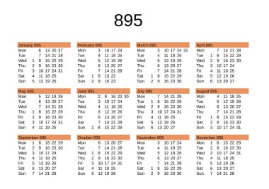 İngilizce 895 yılının takvimi