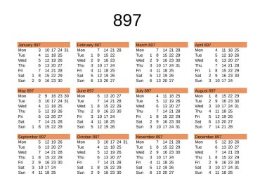 İngilizce 897 yılının takvimi