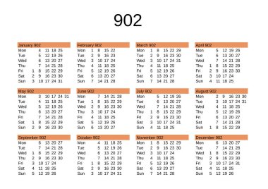 İngilizce 902 yılının takvimi