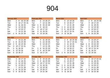 İngilizce 904 yılının takvimi