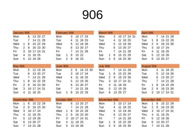 İngilizce 906 yılının takvimi