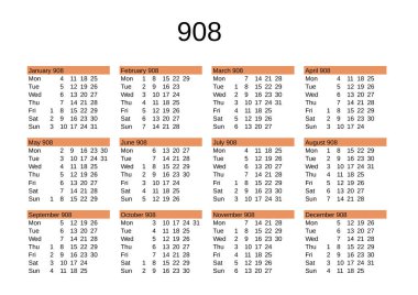 İngilizce 908 yılının takvimi