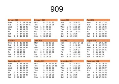 İngilizce 909 yılının takvimi