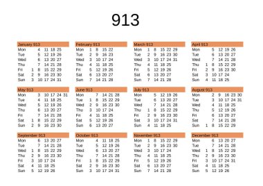 İngilizce 913 yılının takvimi