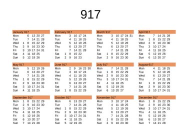 İngilizce 917 yılının takvimi