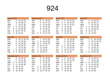 İngilizce 924 yılının takvimi