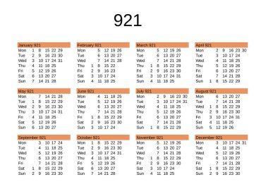 İngilizce 921 yılının takvimi