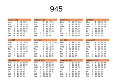 İngilizce 945 yılının takvimi