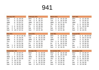 İngilizce 941 yılının takvimi