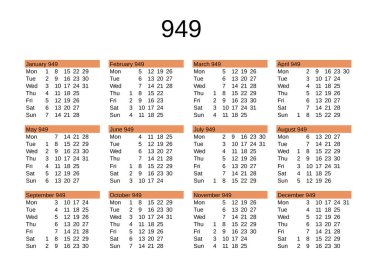 İngilizce 949 yılının takvimi