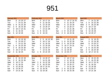 İngilizce 951 yılının takvimi