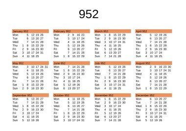 İngilizce 952 yılının takvimi